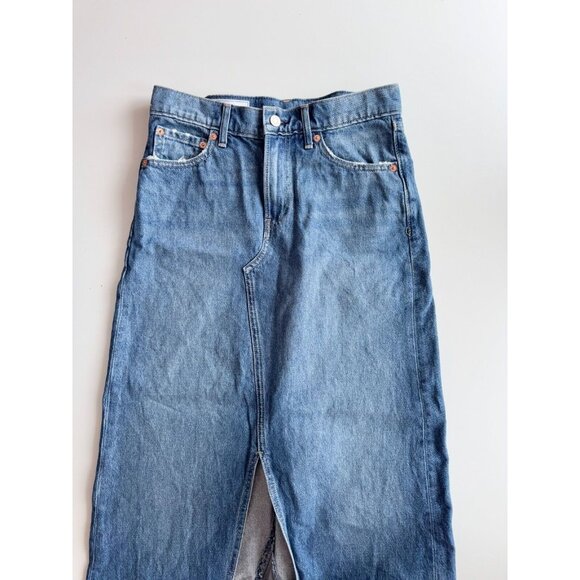 GAP Medium Indigo Wash Stretch Denim Fluted A-Line Maxi Skirt, Size 27/4 - Picture 4 of 12